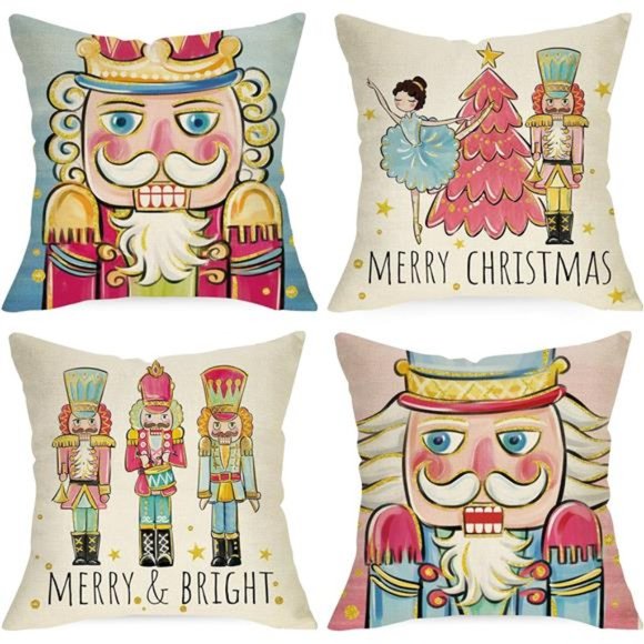 Set of 4 Merry Christmas Nutcracker Decorative Throw Pillow Covers 18x18 Inch - Picture 2 of 8